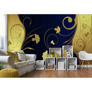 Fototapeta GLIX - Luxury Gold And Blue Floral Swirl + lepidlo ZDARMA Vliesová tapeta - 368x254 cm