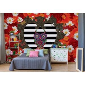 Fototapeta GLIX - Floral Heart Owl Red + lepidlo ZDARMA Vliesová tapeta - 254x184 cm