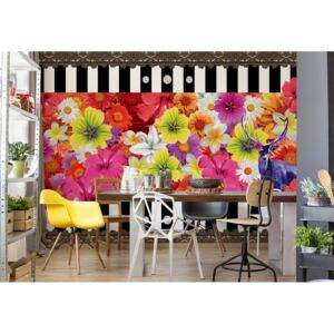 Fototapeta GLIX - Colourful Flowers Strips + lepidlo ZDARMA Vliesová tapeta - 254x184 cm