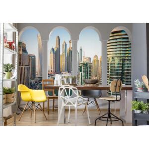 Fototapeta GLIX - Dubai Marina City Skyline 3D Archway View + lepidlo ZDARMA Vliesová tapeta - 368x254 cm