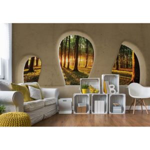 Fototapeta - Forest Sunrise 3D Concrete Arches View Vliesová tapeta - 368x254 cm