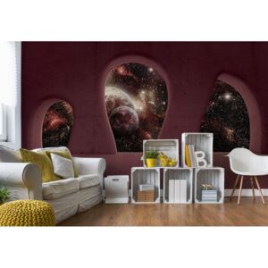Fototapeta - Planets Outer Space 3D Concrete Arches View Vliesová tapeta - 208x146 cm