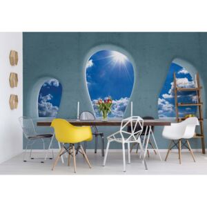 Fototapeta - Blue Sky 3D Concrete Arches View Vliesová tapeta - 368x254 cm