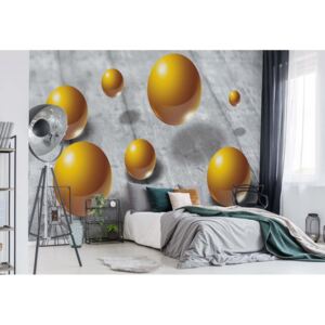 Fototapeta - Abstract 3D Design Yellow Balls Vliesová tapeta - 416x254 cm
