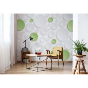 Fototapeta - 3D Green And White Circles Vliesová tapeta - 312x219 cm