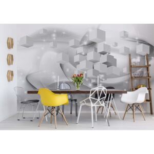 Fototapeta - 3D Grey And White Cubes Sparkles Vliesová tapeta - 312x219 cm