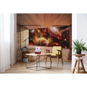 Fototapeta - Moderní okno s výhledem na vesmír a planety 3D Vliesová tapeta - 254x184 cm