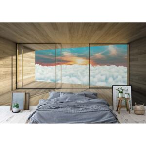 Fototapeta - Moderní okno s výhledem nad oblaka 3D Vliesová tapeta - 254x184 cm