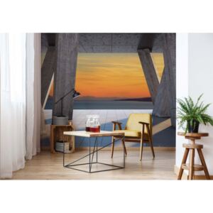 Fototapeta - Sunset Ocean 3D Modern View Concrete Vliesová tapeta - 208x146 cm