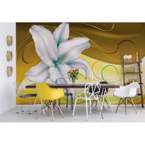 Fototapeta - Lily Modern Floral Design Yellow Vliesová tapeta - 416x254 cm