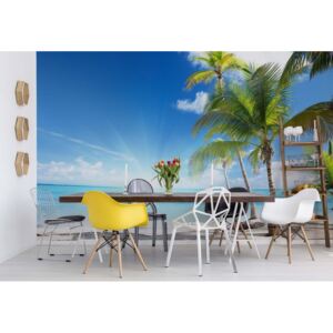 Fototapeta - Tropical Beach Palm Trees Sea Sand Vliesová tapeta - 250x104 cm