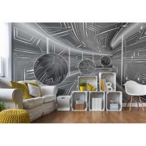 Fototapeta GLIX - 3D Tech Tunnel Grey + lepidlo ZDARMA Vliesová tapeta - 416x254 cm