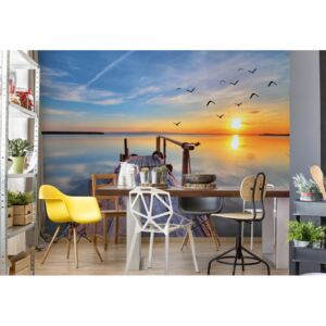 GLIX Fototapeta - Lake Sunset Pier Vliesová tapeta - 312x219 cm