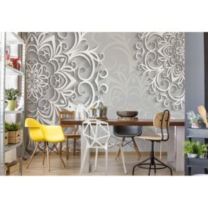 GLIX Fototapeta - 3D Ornamental Pattern White And Grey Vliesová tapeta - 312x219 cm
