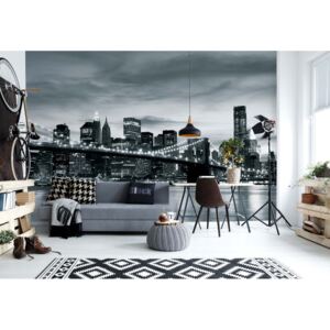Fototapeta - City Brooklyn Bridge New York Black And White I. Vliesová tapeta - 416x254 cm