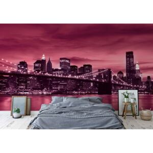 GLIX Fototapeta - City Brooklyn Bridge New York Pink Vliesová tapeta - 368x254 cm