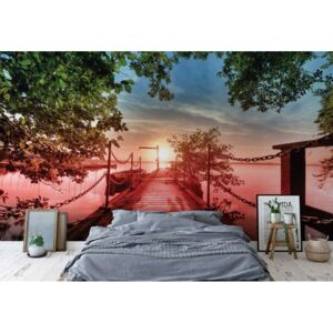 Fototapeta - Lake Pier Red Sunset Vliesová tapeta - 254x184 cm