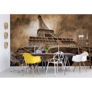 Fototapeta - Paris Eiffel Tower Sepia Vliesová tapeta - 312x219 cm