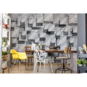 Fototapeta - Abstract 3D Design Squares Grey Vliesová tapeta - 254x184 cm