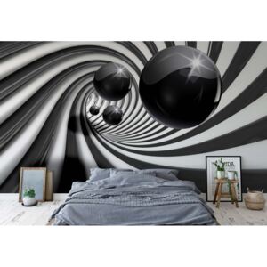 Fototapeta - 3D Swirl Tunnel Black Balls Vliesová tapeta - 368x254 cm