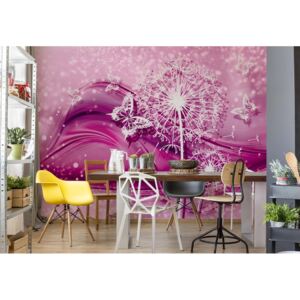 GLIX Fototapeta - Modern Butterflies And Dandelions Pink Vliesová tapeta - 368x254 cm