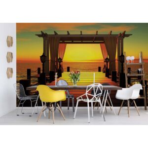 GLIX Fototapeta - Sunset Paradise Sea Pier Vliesová tapeta - 254x184 cm