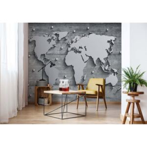 GLIX Fototapeta - Modern 3D World Map Concrete Texture Vliesová tapeta - 416x290 cm