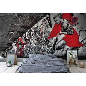 GLIX Fototapeta - Grunge Graffiti Black White Red Vliesová tapeta - 208x146 cm