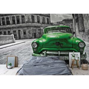 Fototapeta - Vintage Car Cuba Havana Green Vliesová tapeta - 254x184 cm
