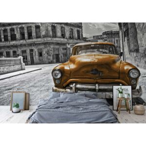 Fototapeta - Vintage Car Cuba Havana Yellow Vliesová tapeta - 368x254 cm