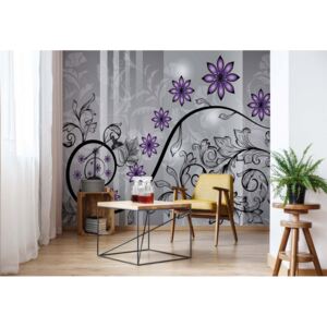 GLIX Fototapeta - Modern Floral Design With Swirls Purple I. Vliesová tapeta - 312x219 cm