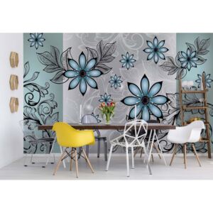 Fototapeta - Modern Floral Design With Swirls Green I. Vliesová tapeta - 254x184 cm