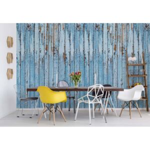 Fototapeta - Rustic Painted Blue Wood Planks Texture Vliesová tapeta - 416x254 cm