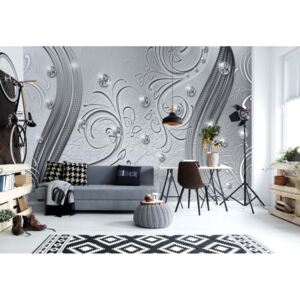 GLIX Fototapeta - Luxury Ornamental Silver Swirl Pattern Vliesová tapeta - 254x184 cm