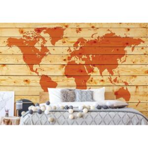 Fototapeta - World Map Wood Planks Texture Vliesová tapeta - 254x184 cm