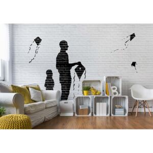 GLIX Fototapeta - Black And White Brick Wall Graffiti Vliesová tapeta - 312x219 cm