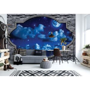 Fototapeta - Dreamy Night Sky Stone Window View Vliesová tapeta - 254x184 cm