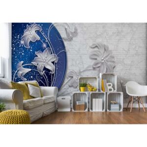 Fototapeta - Luxury Ornamental Floral Design Blue And Silver Vliesová tapeta - 368x254 cm