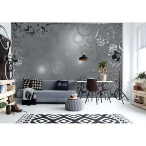 Fototapeta - Floral Pattern Grey Vliesová tapeta - 416x254 cm