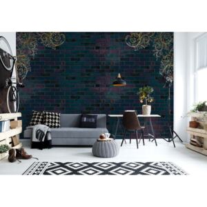 Fototapeta - Luxury Dark Brick Wall Vliesová tapeta - 416x254 cm