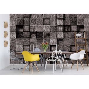 Fototapeta - 3D Wooden Blocks Texture Black And White Vliesová tapeta - 254x184 cm