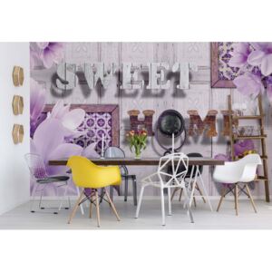 GLIX Fototapeta - Sweet Home Flowers Vintage Design Purple Vliesová tapeta - 416x254 cm