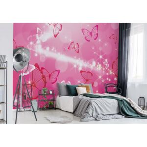 GLIX Fototapeta - Butterflies Pink Sparkles Vliesová tapeta - 312x219 cm
