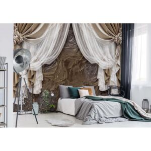 GLIX Fototapeta - Brown Curtains Luxury Effect II. Vliesová tapeta - 416x254 cm