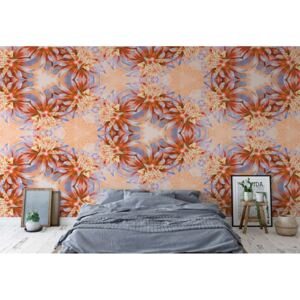 GLIX Fototapeta - Orange Floral Kaleidoscope Design Vliesová tapeta - 208x146 cm