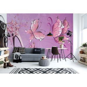 Fototapeta - Butterflies And High Heel Shoe Pink Vliesová tapeta - 368x254 cm