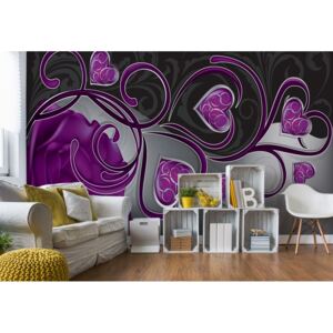 GLIX Fototapeta - Rose Hearts Purple Swirly Modern Design Vliesová tapeta - 368x254 cm