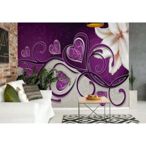 Fototapeta - Lily Hearts Purple Swirls Vliesová tapeta - 368x254 cm