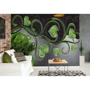 GLIX Fototapeta - Rose Hearts Green Swirly Modern Design Vliesová tapeta - 416x254 cm
