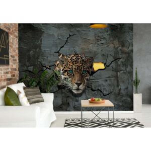 Fototapeta - 3D Leopard Concrete Wall Vliesová tapeta - 254x184 cm